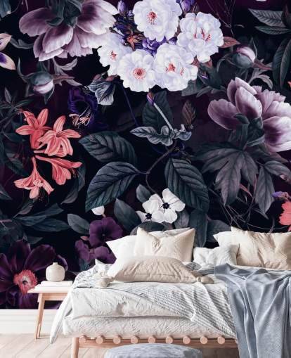 fleurs violet foncé avec des reflets blancs papier peint