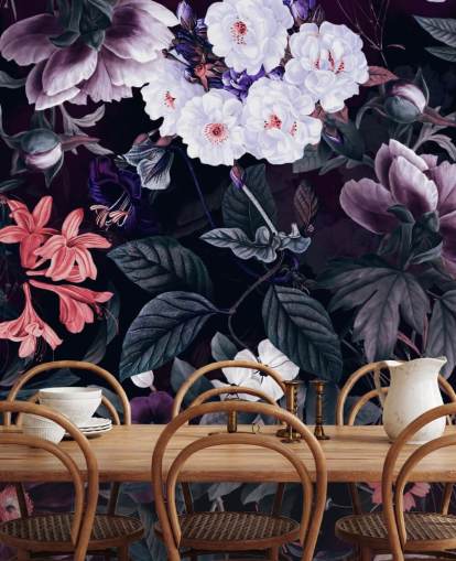 carta da parati con fiori viola scuro con riflessi bianchi