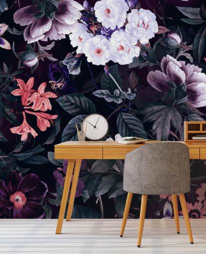 fleurs violet foncé avec des reflets blancs papier peint