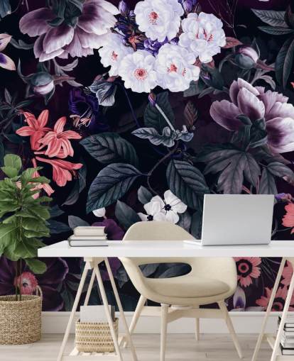 dark purple flowers with white highlights wallpaper