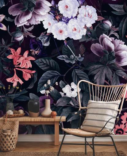 donkerpaarse bloemen met witte highlights behang donkerpaarse bloemen met witte highlights behang