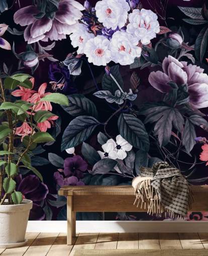 dark purple flowers with white highlights wallpaper