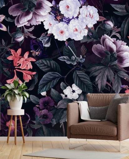 dark purple flowers with white highlights wallpaper