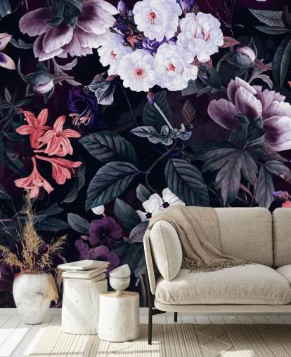 fleurs violet foncé avec des reflets blancs papier peint