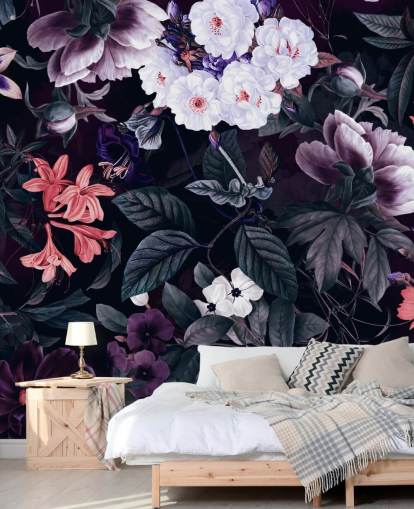 fleurs violet foncé avec des reflets blancs papier peint