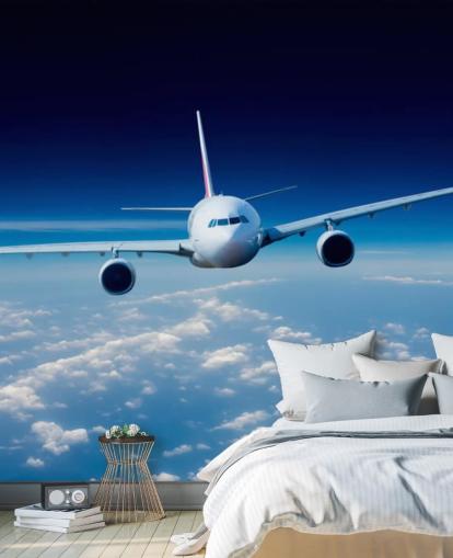 Blau-weiße Flugzeug-Tapete namens Passenger Airliner für Schlafzimmer und Büros