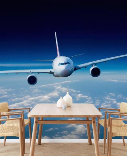 blue and white airplane wallpaper mural called Passenger Airliner for bedrooms and offices