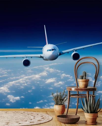 mural de papel de parede de avião azul e branco chamado Passenger Airliner para quartos e escritórios mural de papel de parede de avião azul e branco chamado Passenger Airliner para quartos e escritórios