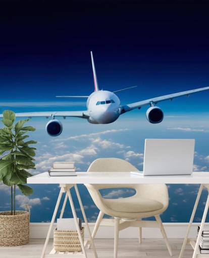 papier peint mural d'avion bleu et blanc appelé Passenger Airliner pour les chambres et les bureaux