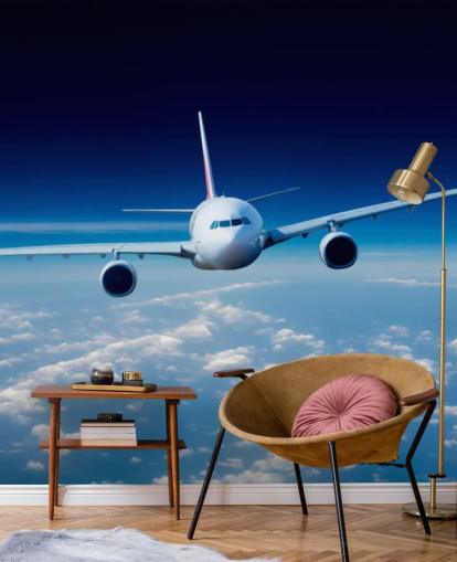 blue and white airplane wallpaper mural called Passenger Airliner for bedrooms and offices blue and white airplane wallpaper mural called Passenger Airliner for bedrooms and offices