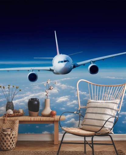 carta da parati murale con aeroplano blu e bianco chiamato Passenger Airliner per camere da letto e uffici