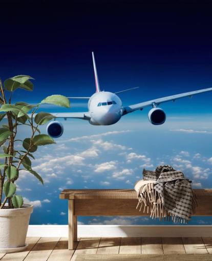 blue and white airplane wallpaper mural called Passenger Airliner for bedrooms and offices blue and white airplane wallpaper mural called Passenger Airliner for bedrooms and offices