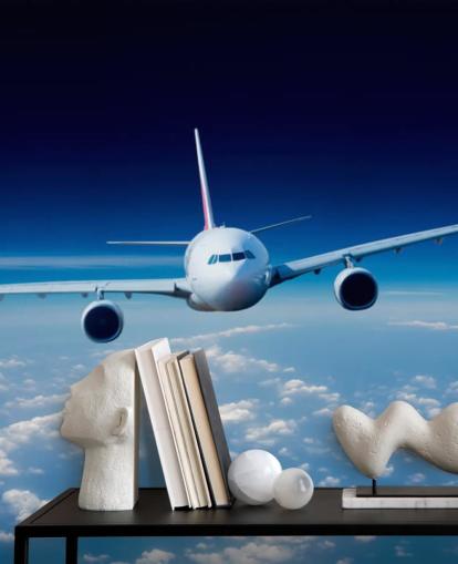 blue and white airplane wallpaper mural called Passenger Airliner for bedrooms and offices