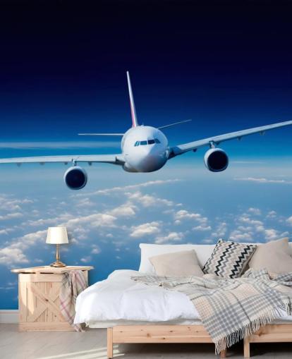 blue and white airplane wallpaper mural called Passenger Airliner for bedrooms and offices