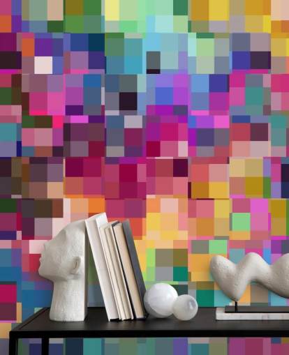 papel de parede de colagem de quadrados coloridos