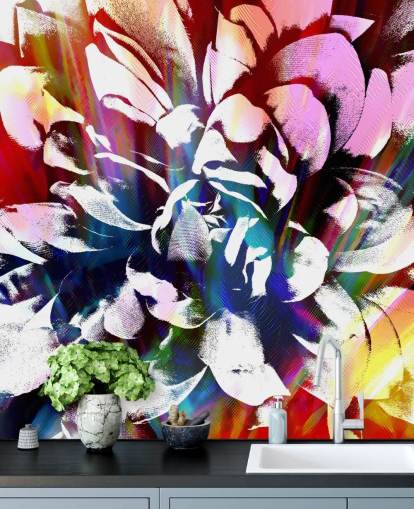 abstrakte und farbenfrohe Blumentapete