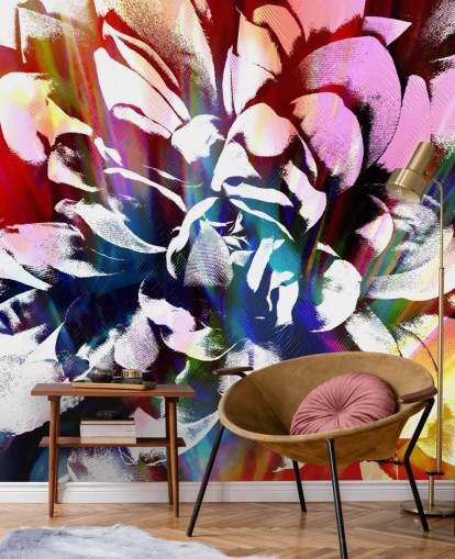 abstrakte und farbenfrohe Blumentapete