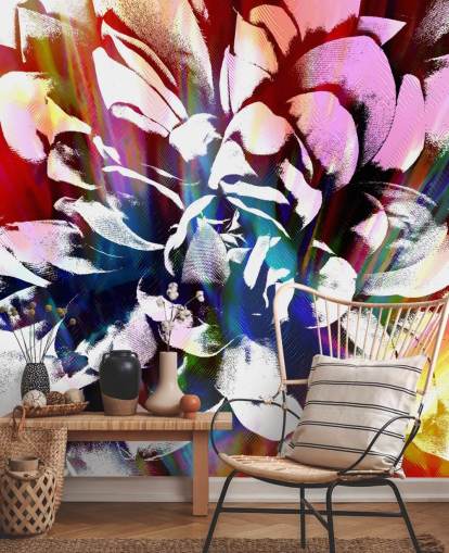 abstrakte und farbenfrohe Blumentapete