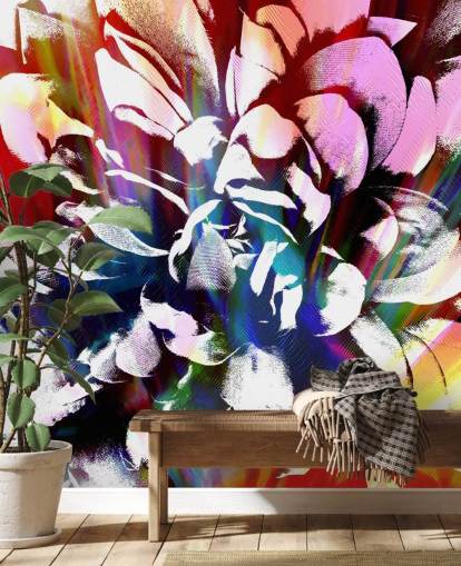 abstrakt og farverig blomst tapet