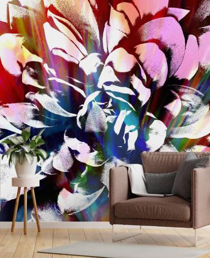 abstrakte und farbenfrohe Blumentapete