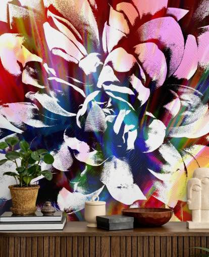abstrakte und farbenfrohe Blumentapete