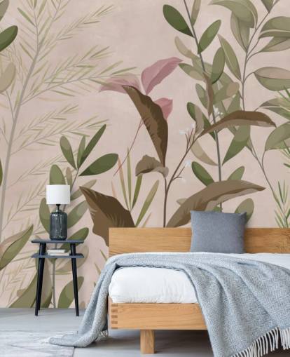 Leaves on Beige Wallpaper Mural for bedroom and living room