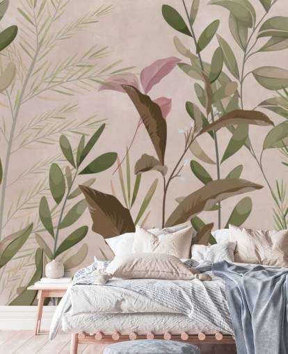 Leaves on Beige Wallpaper Mural for bedroom and living room