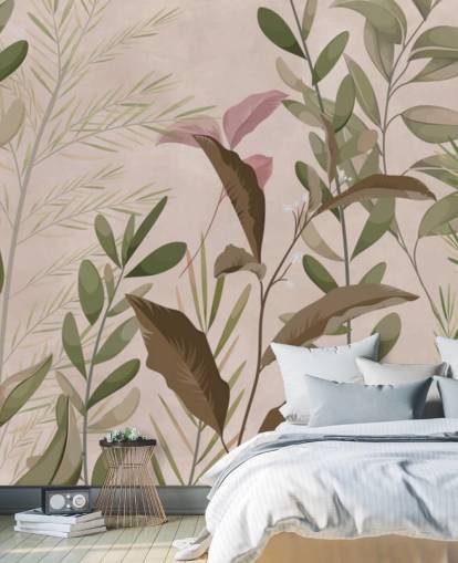 Leaves on Beige Wallpaper Mural for bedroom and living room