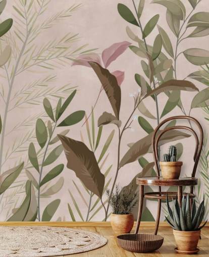 Leaves on Beige Behangmuurschildering voor slaapkamer en woonkamer