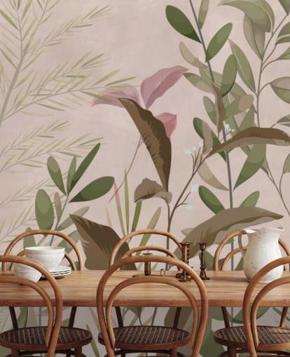 Mural de papel pintado con hojas en color beige para dormitorio y sala de estar Mural de papel pintado con hojas en color beige para dormitorio y sala de estar