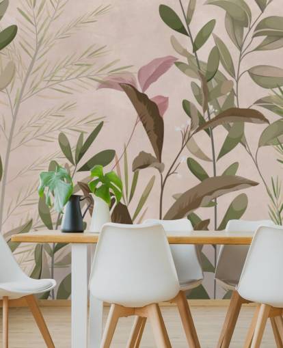 Leaves on Beige Wallpaper Mural for bedroom and living room