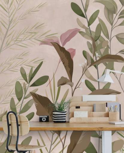 Folhas no mural de papel de parede bege para quarto e sala de estar Folhas no mural de papel de parede bege para quarto e sala de estar