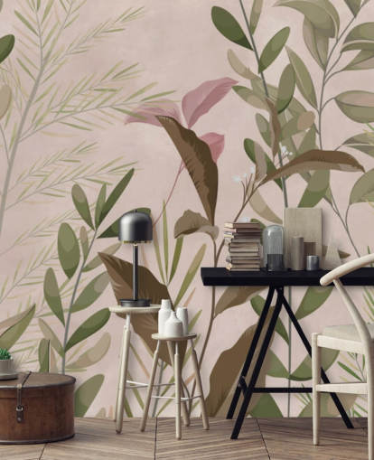 Leaves on Beige Wallpaper Mural for bedroom and living room