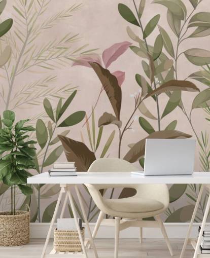 Papier peint Feuilles sur fond beige pour chambre à coucher et salon