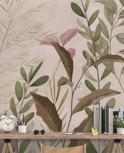 Tapeten-Wandbild „Blätter auf Beige“ für Schlafzimmer und Wohnzimmer Tapeten-Wandbild „Blätter auf Beige“ für Schlafzimmer und Wohnzimmer