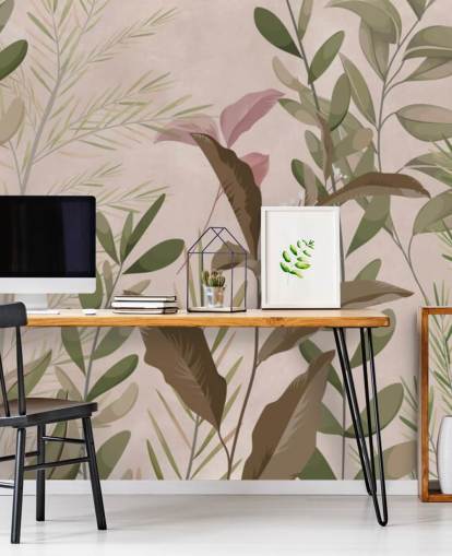 Leaves on Beige Behangmuurschildering voor slaapkamer en woonkamer