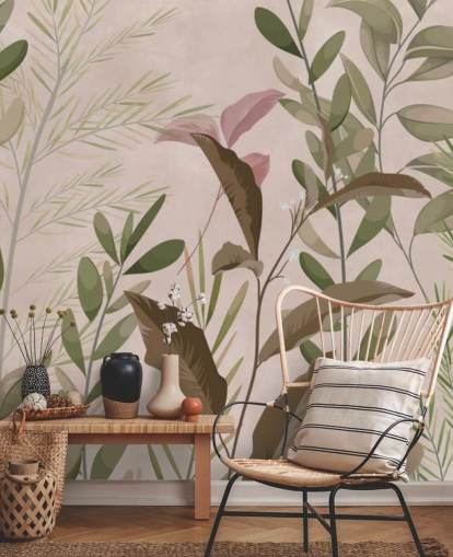 Leaves on Beige Wallpaper Mural for bedroom and living room