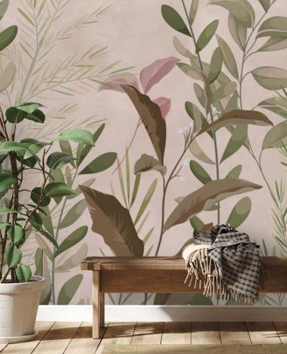 Leaves on Beige Wallpaper Mural for bedroom and living room Leaves on Beige Wallpaper Mural for bedroom and living room