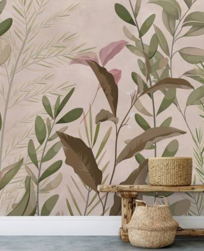 Papier peint Feuilles sur fond beige pour chambre à coucher et salon