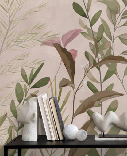 Leaves on Beige Wallpaper Mural for bedroom and living room