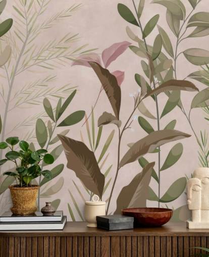 Leaves on Beige Wallpaper Mural for bedroom and living room Leaves on Beige Wallpaper Mural for bedroom and living room