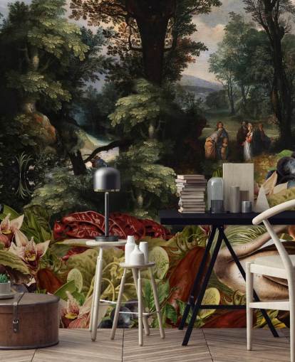 plants, bird and vintage landscape background wallpaper