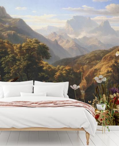 paisaje de montaña tropical con pájaros fondo de pantalla