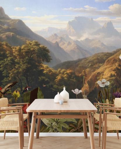 paisaje de montaña tropical con pájaros fondo de pantalla