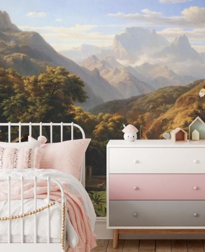 tropiska bergslandskap med fåglar tapeter