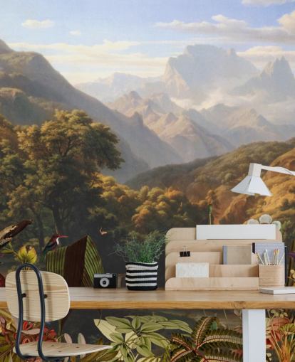 tropische Berglandschaft mit Vögel Wallpaper tropische Berglandschaft mit Vögel Wallpaper