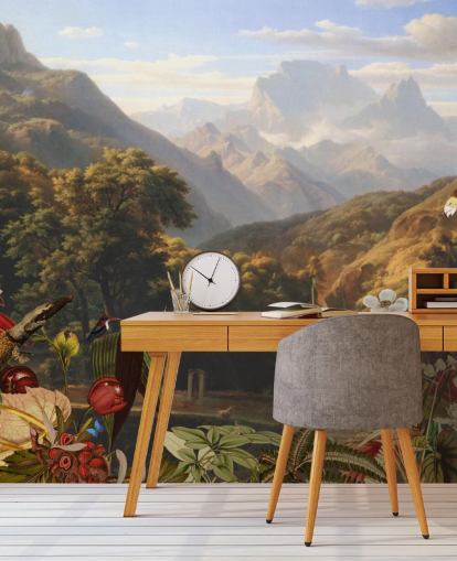 paisaje de montaña tropical con pájaros fondo de pantalla