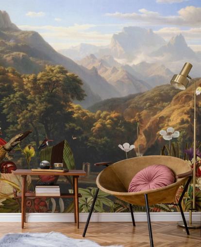 paysage de montagne tropicale avec fond d'écran oiseaux paysage de montagne tropicale avec fond d'écran oiseaux