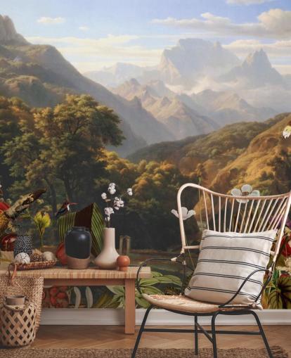 tropische Berglandschaft mit Vögel Wallpaper tropische Berglandschaft mit Vögel Wallpaper