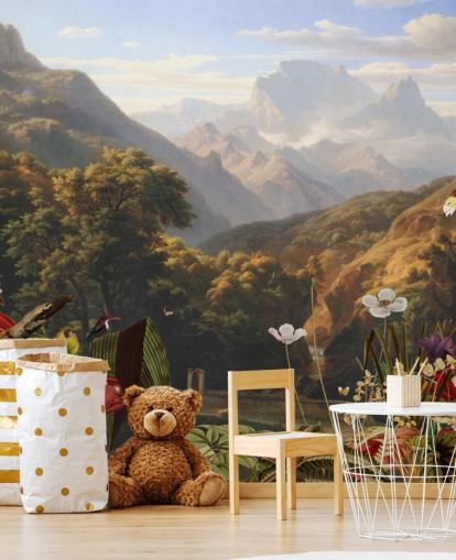 tropische Berglandschaft mit Vögel Wallpaper tropische Berglandschaft mit Vögel Wallpaper